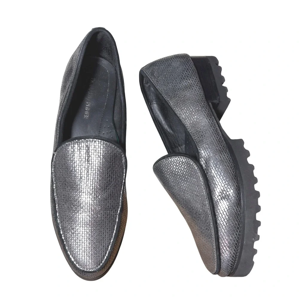 Donald Pliner Elen‎ Metallic Gunmetal Lug sole loafers 9.5
